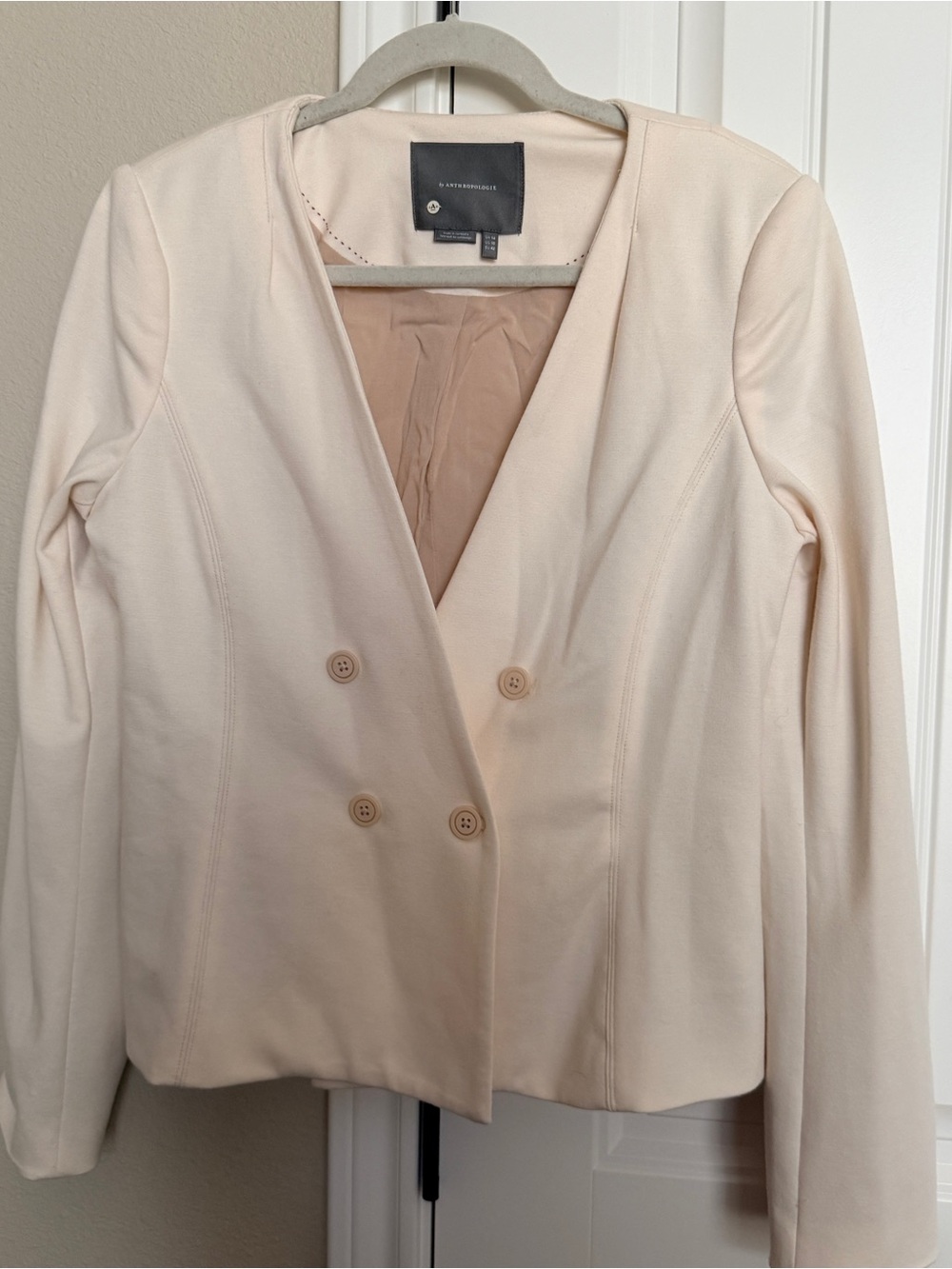 Anthropologie Double-Breasted Cream Blazer Size 10